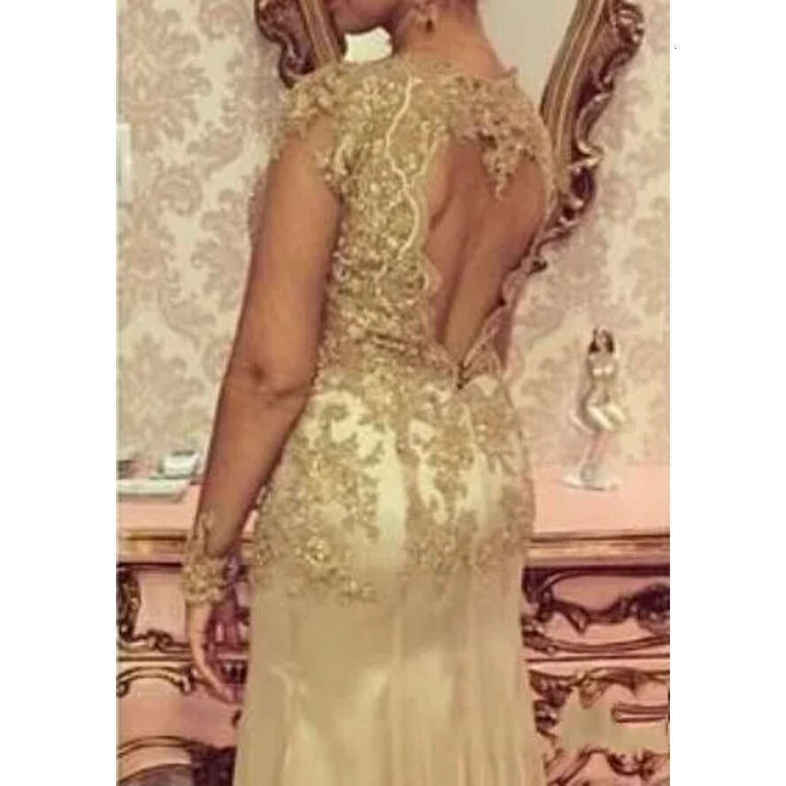 Arabic Gold Prom 2018 Sequins Appliques A E Long Sleeves Evening Beaded Backless Or Length Party Dresses Plus Size 30 0510