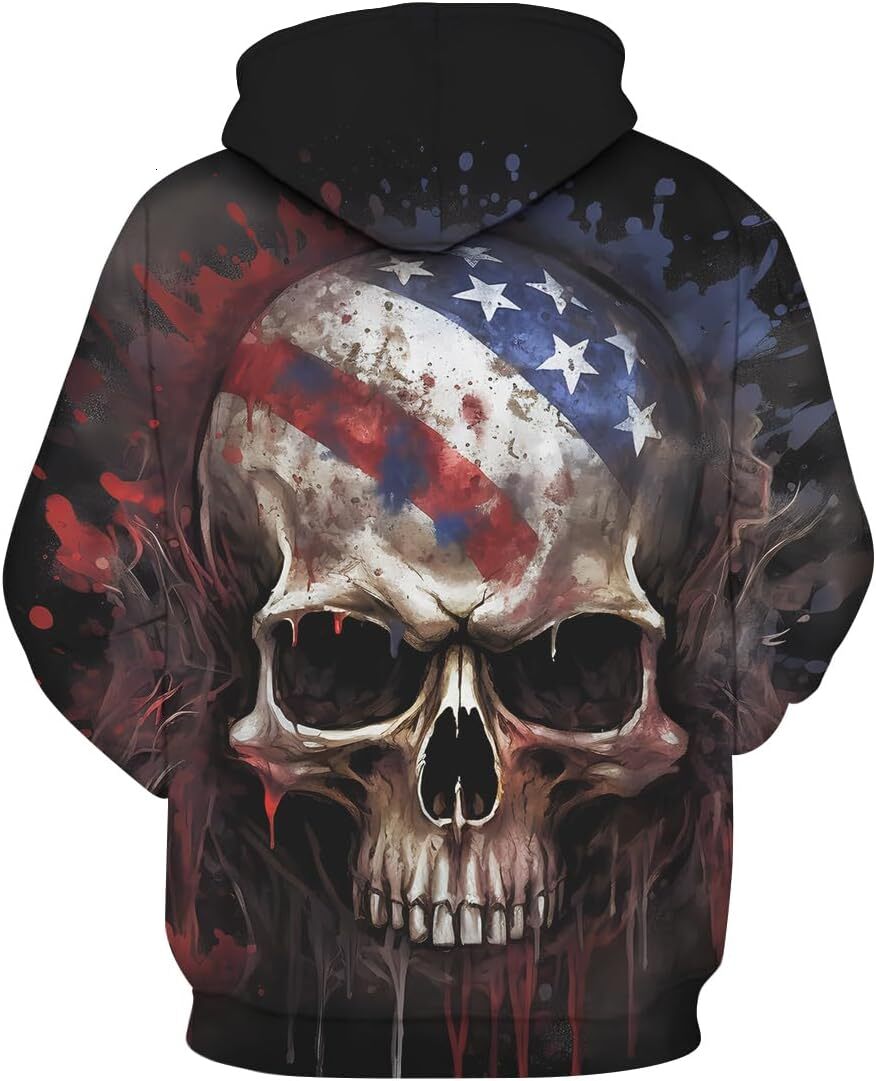 Hoodie for Mens Womens Men American Flag Skull Cool Graphic Hoodie 3D Skeleton Print Hooded Sweatshirts Graphic Hoodies sweatshirt Warm and casual