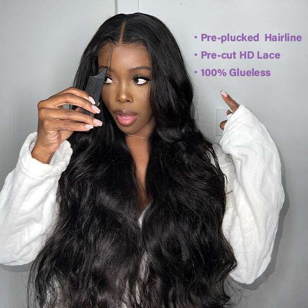 Inch Body Wave x Lace Front Human Hair Transparent Density HD Gluless Frontal Wig Brazilian For Women