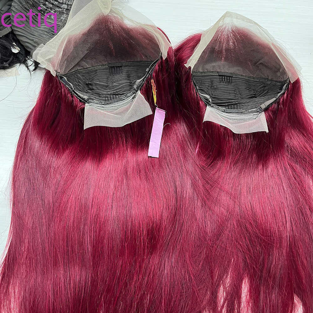 Straight 360 Wig remy 99J Bury Pre-Plucked 13x4 Colored Lace Front red Human Hair Wigs