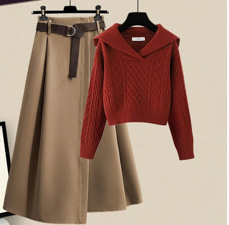1940s Retro Lazy Style Wool Clothes Autumn Short Person Top Half Skirt Two-piece Set Cotton Material Comfortable Casual Style 241028