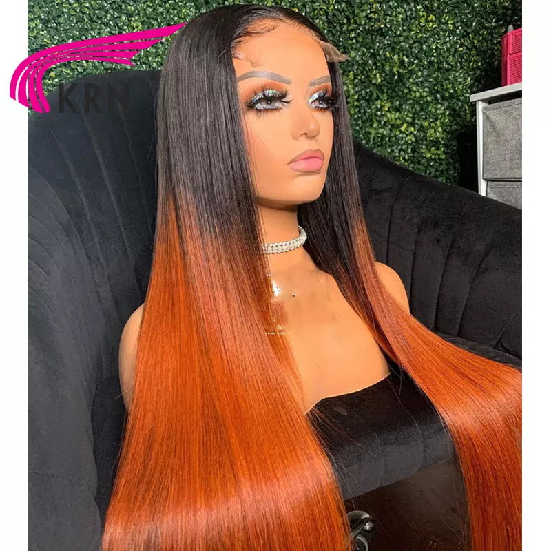 KRN 1B Ginger Color Lace Front Human Wigs With Baby Pre Plucked 26inch Straight For Women Brazilian Remy Hair KR