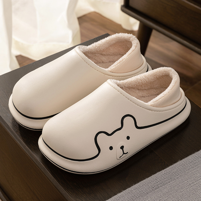 2024 new waterproof bag and winter indoor home plush cute little bear couple wearing cotton NEW hot slippers for men