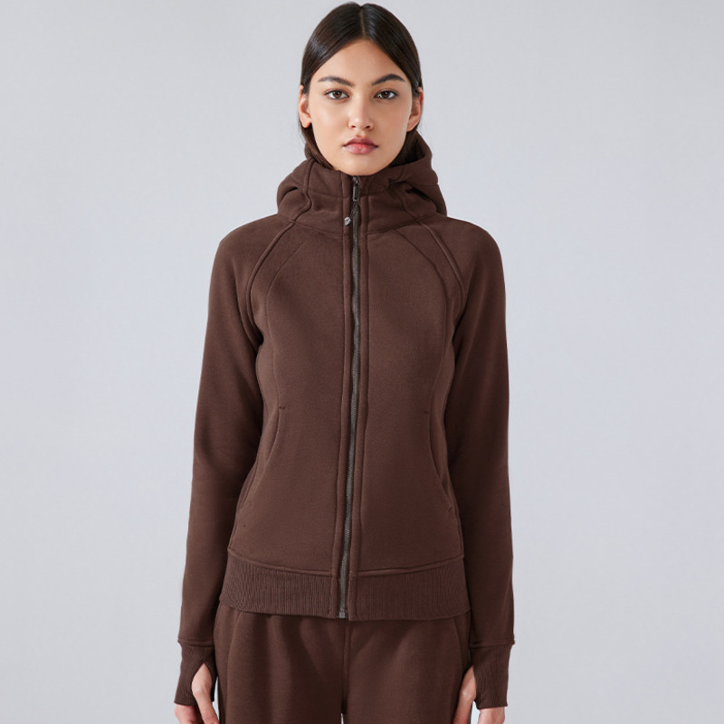 Full Zip Hoodie Hip Length Yoga Outfits Tops Slim Embroidered Gym Coat Cotton Blend Fleece Sports Hoodies Classic Fit Sweatshirts Women Jacket Hooded Top