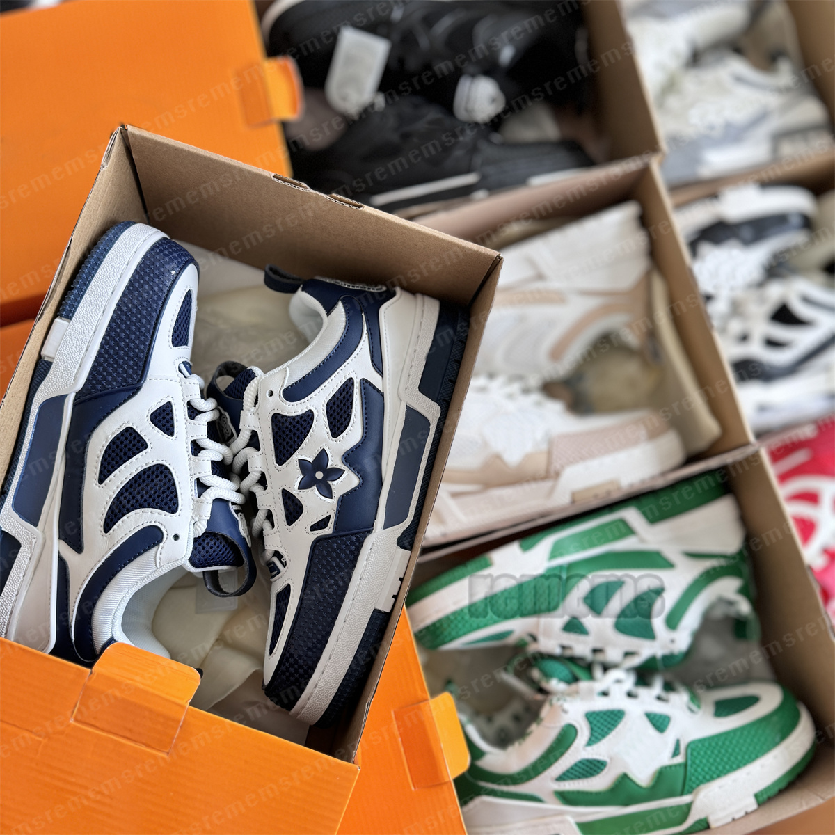 2024 Designer Men Sneaker Virgil Trainer Casual Shoes Low Calfskin Leather White Green Red Blue Overlays Platform Outdoor women Sneakers Size 35-46