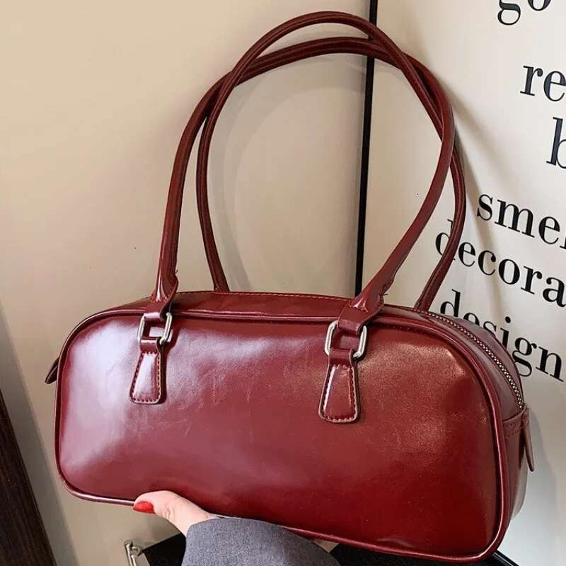 Color Solid PU Leather Underarm Bags For Women 2025 Spring Korean Fashion Retro Simple Shoulder Bag Lady Handbags And Purses