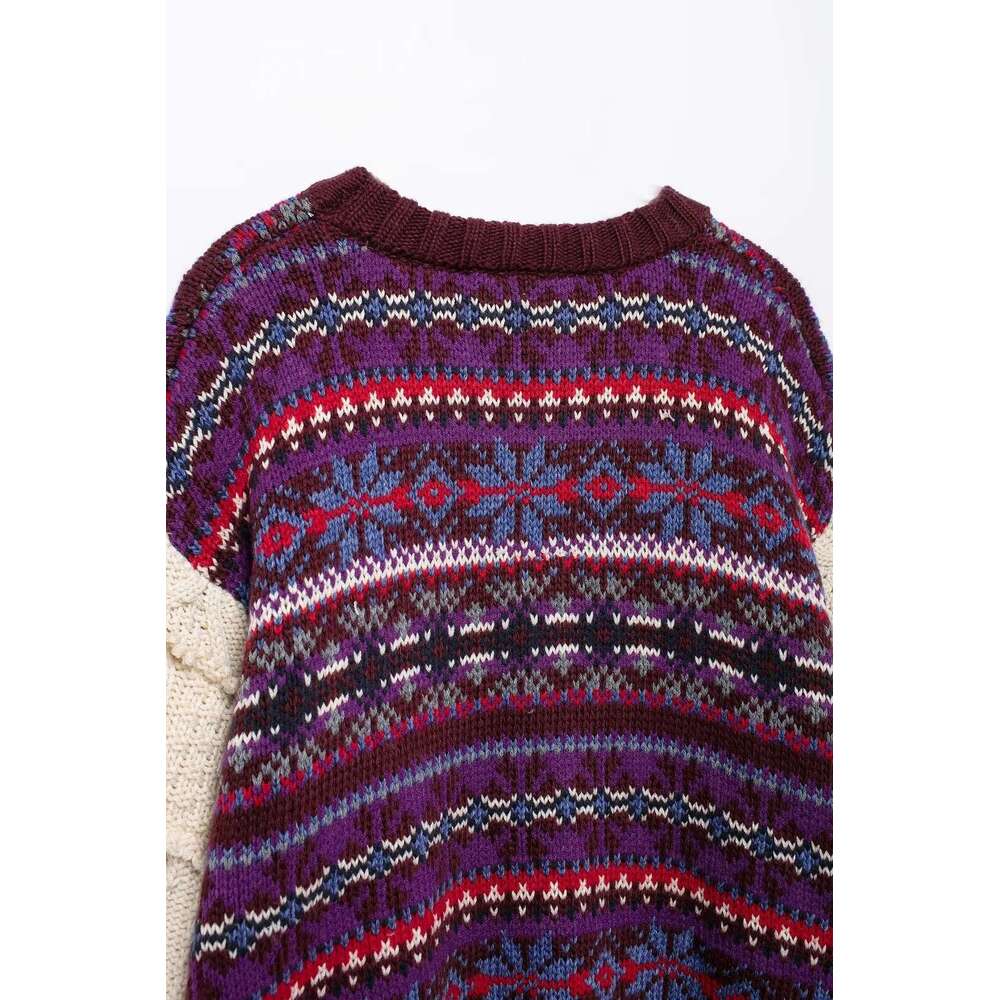 Trafza-Women Vintage Patchwork Fashion Loose Ral Knitted New 2024 Autumn Winter Classic Versatile Sweater