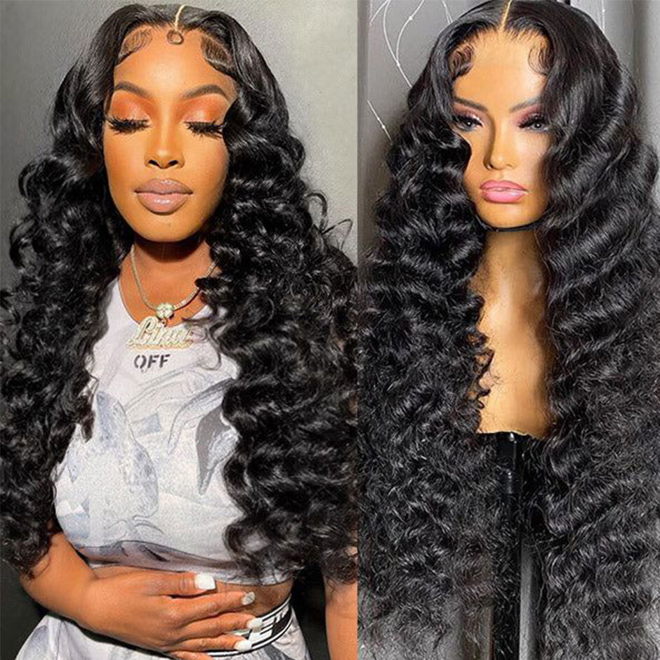 Deep Wave Glueless Human Hair Ready to Wear PreCut preplucked Lace Closure Wig 6x4 closure human hair hd lace front wig