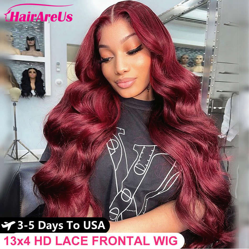 Burgundy Red Wigs x HD Lace Front Human Hair For Women J Body Wave Full Frontal Wig