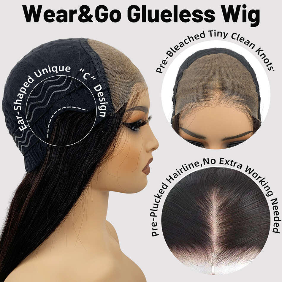 A Glueless Wigs Human Hair Ready To Wear Bleached Knots x Pre Cut HD Transparent Lace Kinky Curly