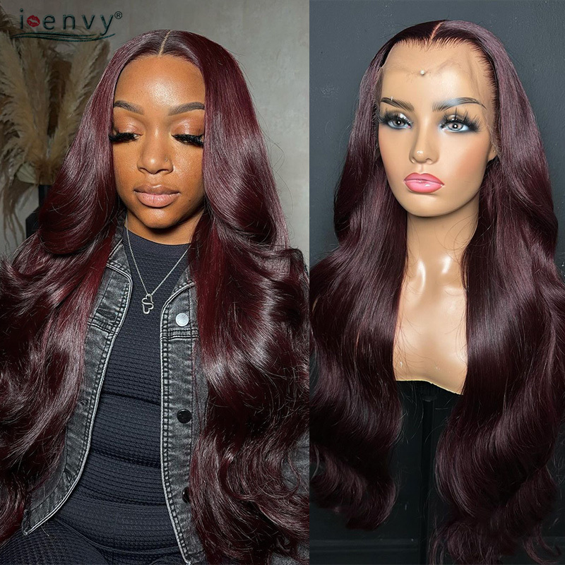 Bury Human Hair Wigs Pre Plucked Body Wave 13X6 13X4 Hd Lace Frontal For Women Cherry Red Colored Wig On Sale 30 34 Inch
