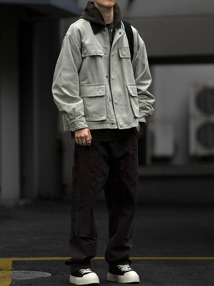 Spring Autumn Korean Fashion High-Quality Multi-Pocket Cargo Mens Clothing Haruku Vintage Safari Jacket Casual Coat
