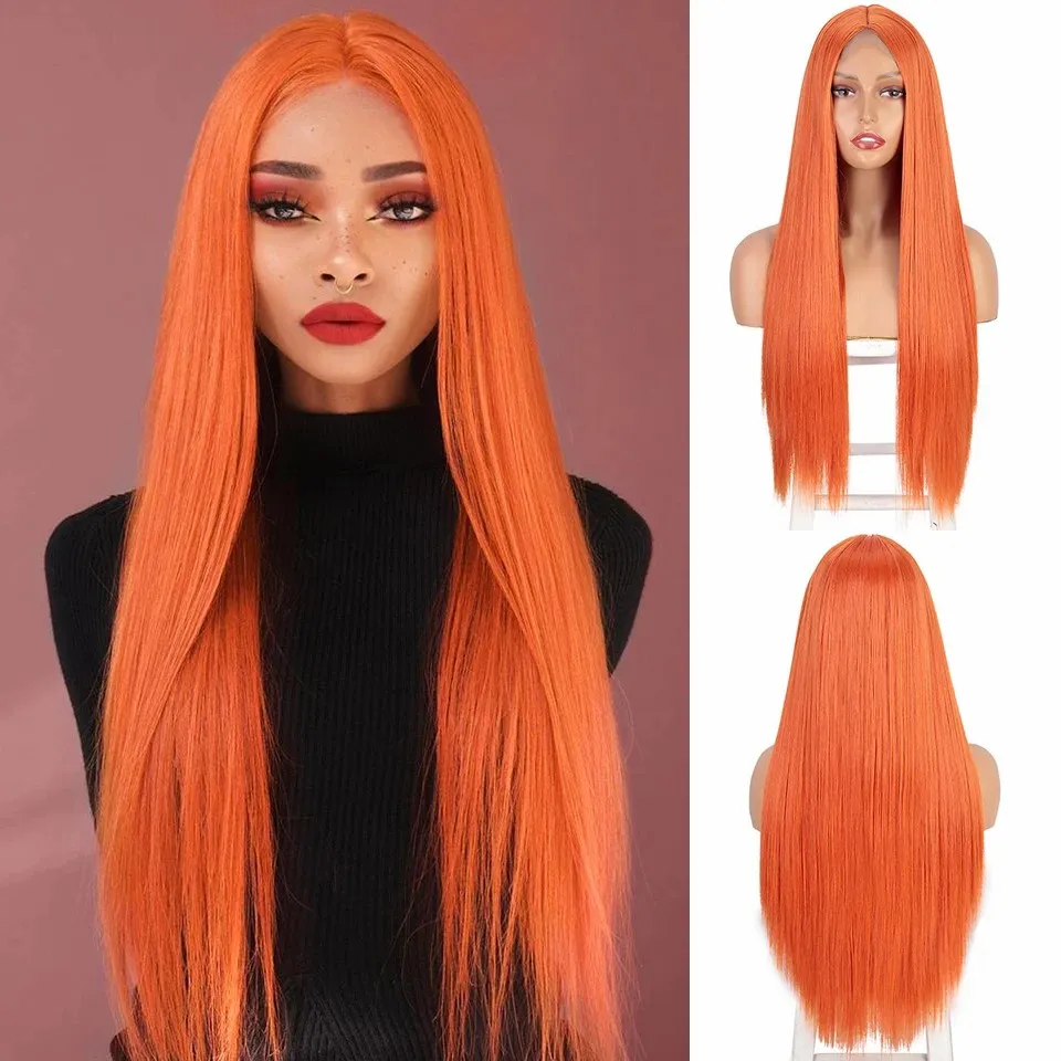 Blonde Wig Lace Frontal Wig Glueless Highlight 30 Inch Wig Hair front Preplucked Colored Bone Straight Lace Front Wigs Synthetic Wig 11