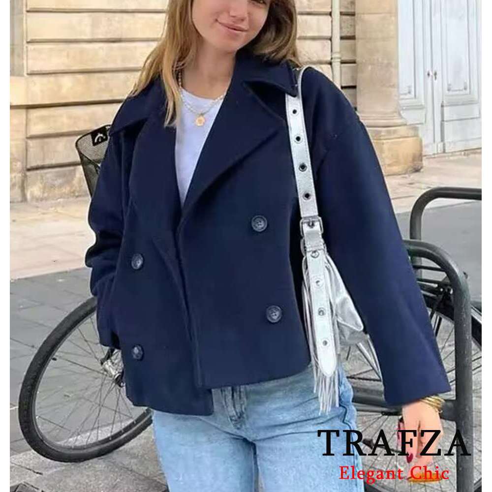 TWomenSolid Soft Tweed New Fashion Casual Simple Short Fall Winter Coat Double-Breasted Jacket