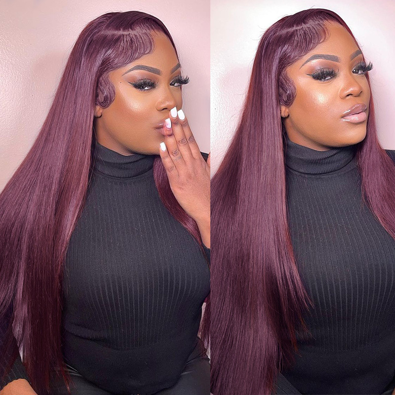13X6 13X4 Frontal Bone Straight Bury For Women 99J Colored Transparent Lace Front Human Hair Wigs