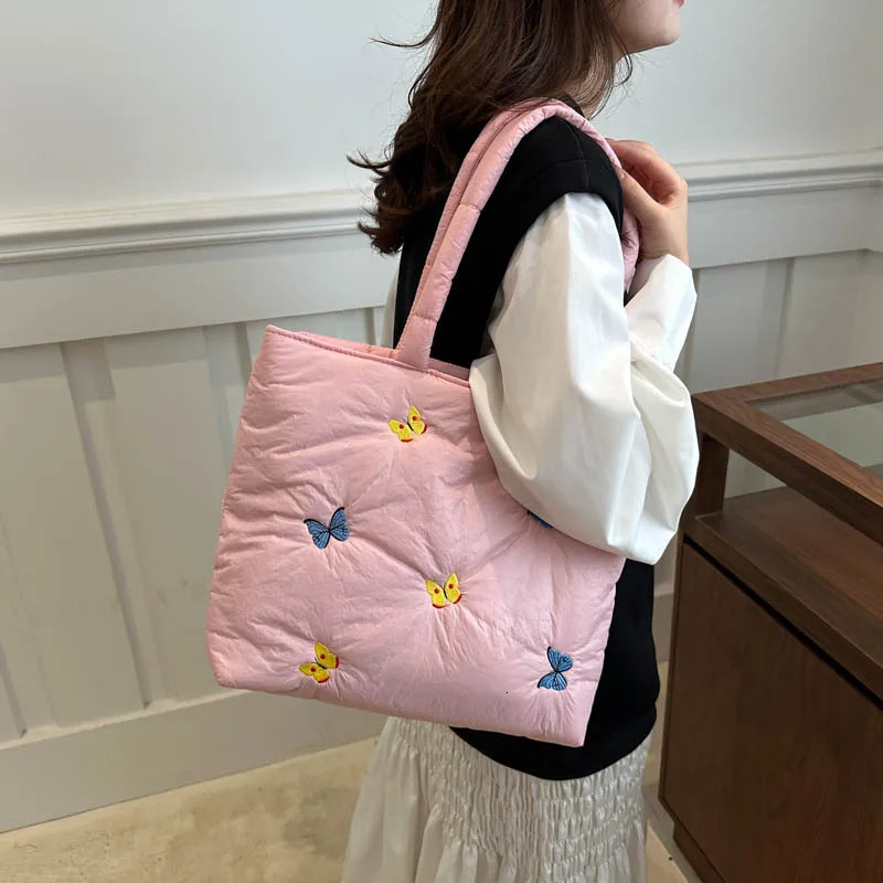 Soft Quilted Womens Purse Tote Underarm Bag Large Capacity Ladies Handbags Butterfly Embroidery Female Shoulder Bag 241025