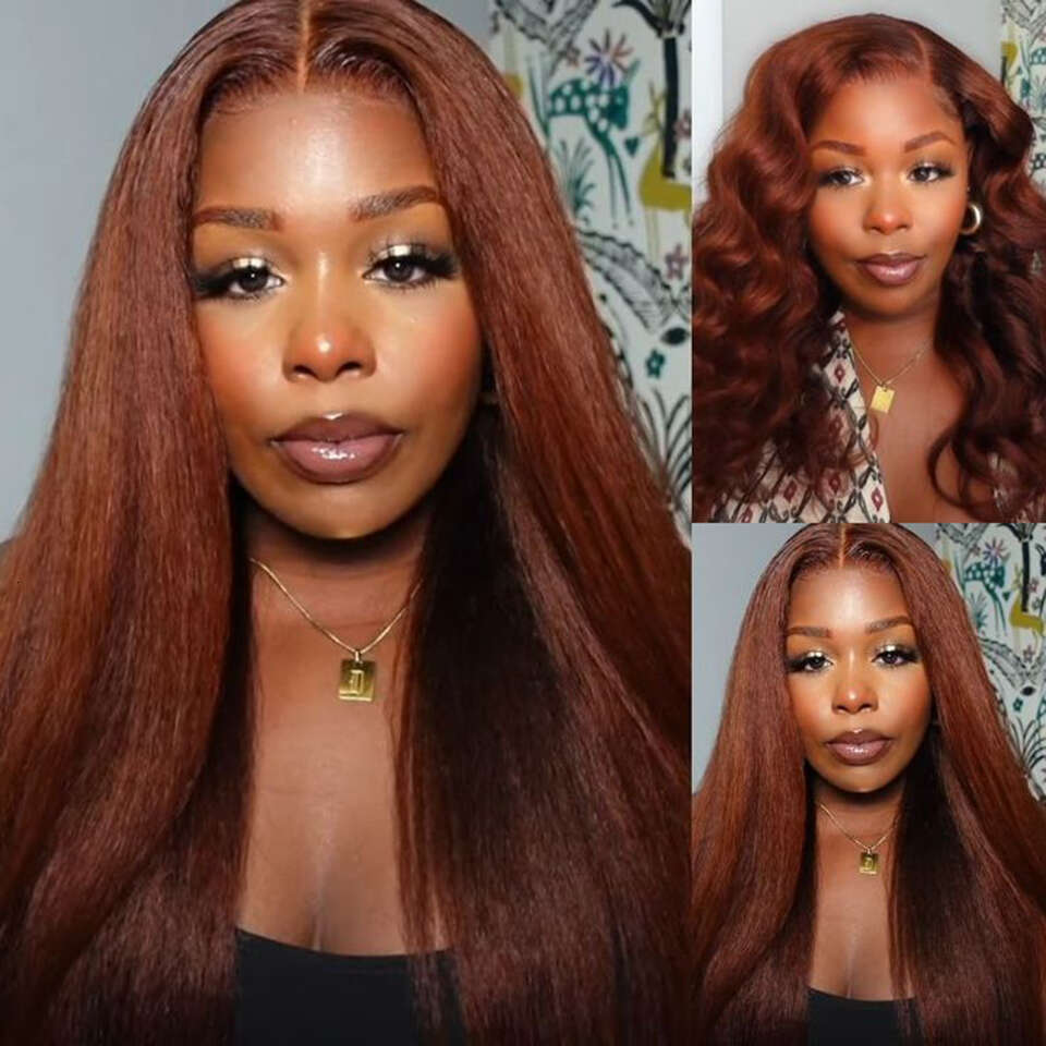 Reddish Brown Wig Kinky Straight Human Hair Wigs Curly Front x Hd Lace Frontal Glueess Brazilian On Sale Clearance
