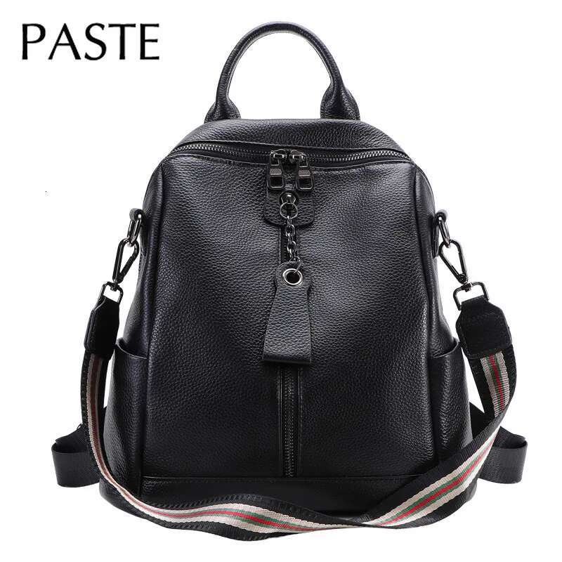 2024 Full Grain Cow Women Backpack Gun Black Color Hardware Ladies Cowhide Leather Bagpac Female School Book Bag