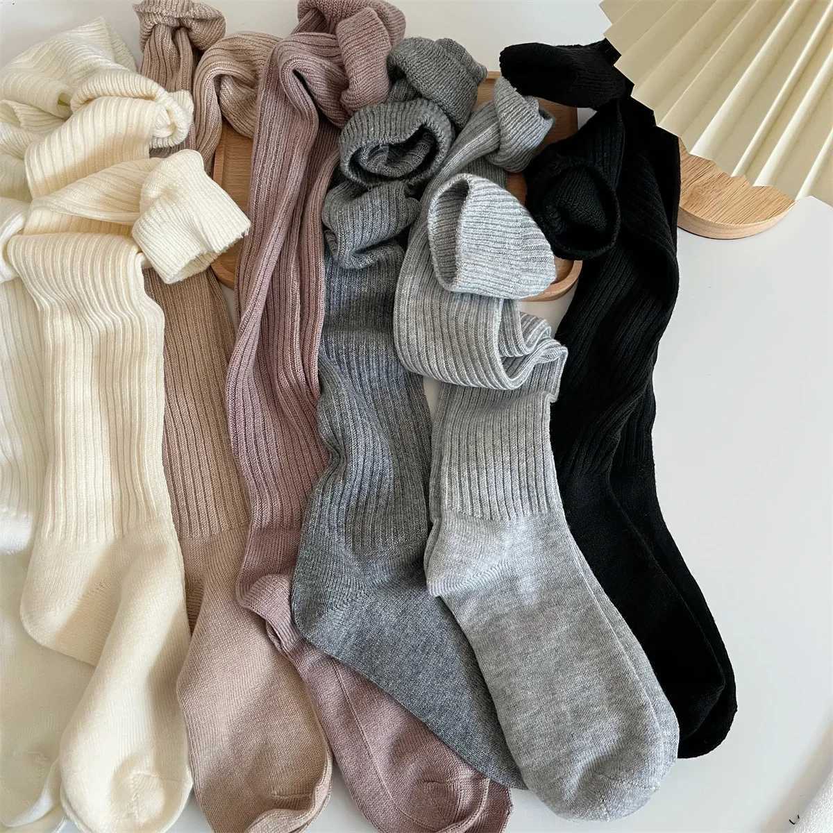 Womens Soft Wool Long Autumn Winter Cashmere Solid Knitted Long Socks Tight Casual Kn High Fluffy Warm Thick Girl W241028
