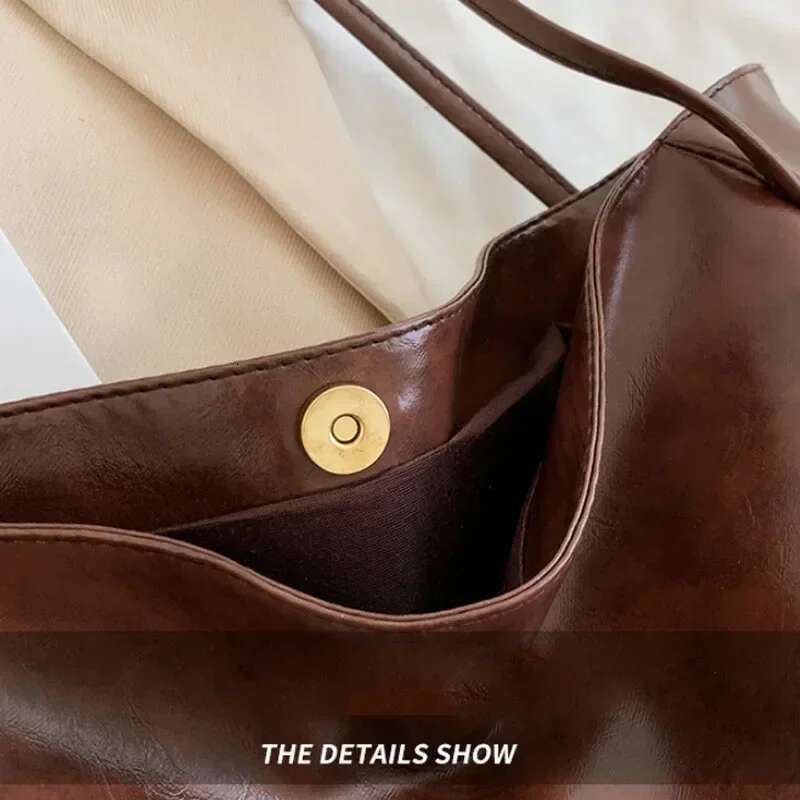 Women Tote Fashion Underarm Pouch Large Capacity Soft Pu Leather Shoulder Retro Crossbody Bag Casual Portable BucketBags
