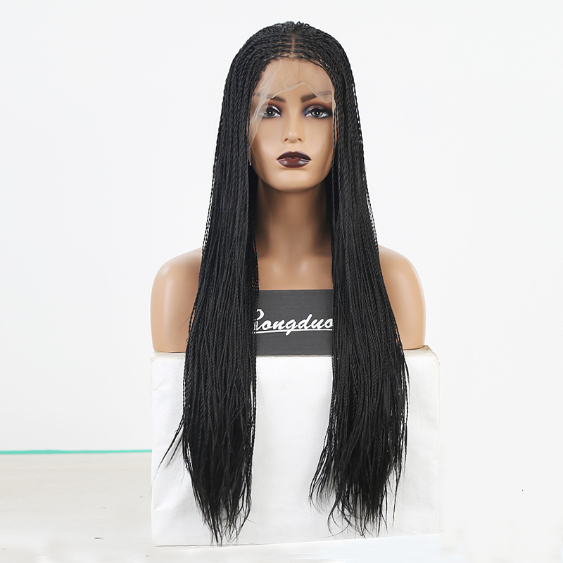 RONGDUOYI 500pieces 3 Synthetic Hair Lace Front Long Heat Resistant Braided Wigs For Black Women Twist Braids Wig