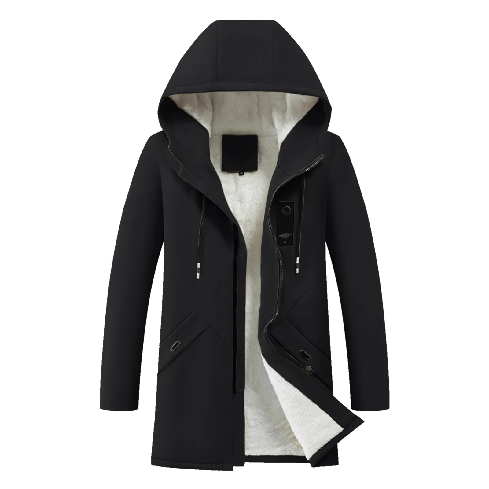 Mens Cotton Windproof Solid Color Coats Parkas Jackets For Men Long Hooded Coat Winter Warm Thick Fleece Jacket 241024
