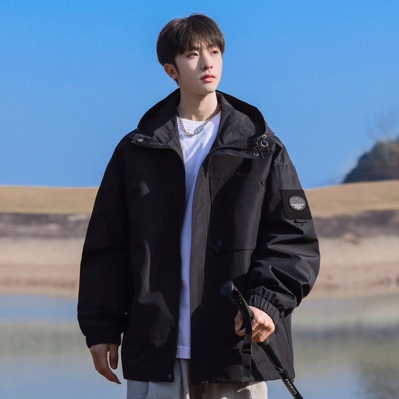 2024 new designer fashionable hooded waterproof windproof high collar zipper jacket casual men's jacket