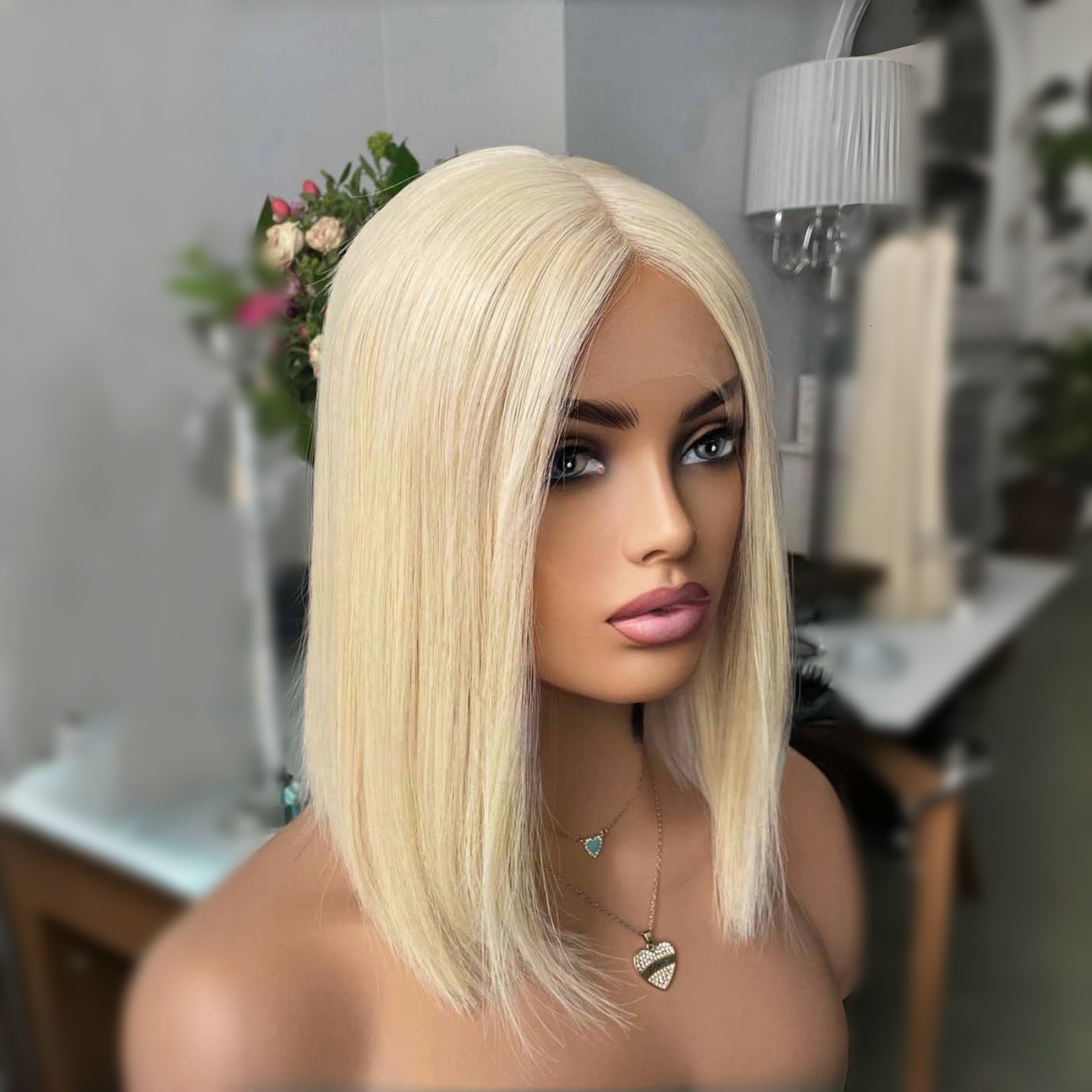 Blonde Bob Short Synthetic Front Wig Pre Cut Glueless Frontal 613 Blond Hair Lace Wigs for Women Party Cosplay