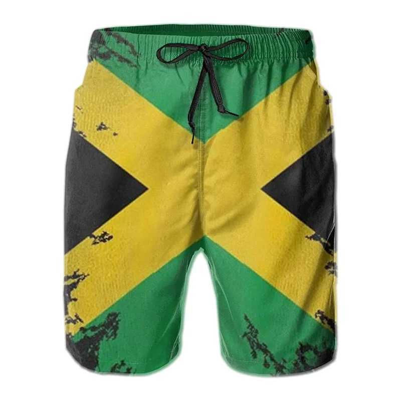 Mens 3D printed Jamaican flag swim trunks fashionable summer Jamaican beach surfboard shorts quick drying gym shorts X250410