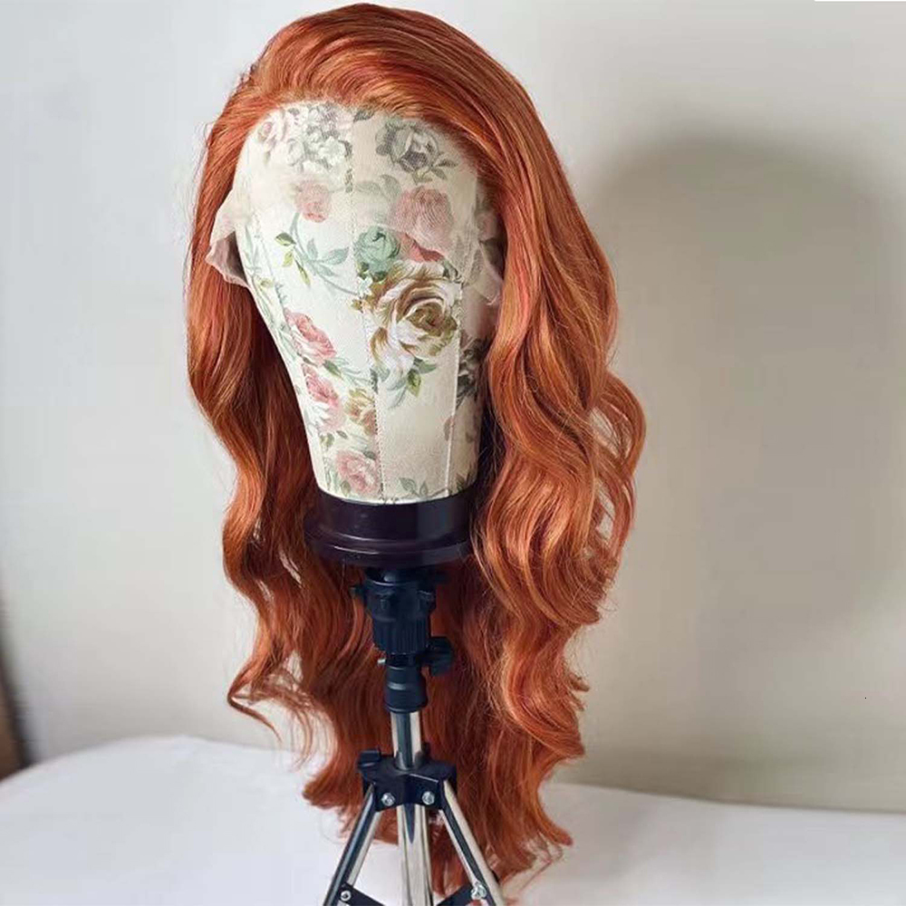 RONGDUOYI 13X4 Lace Front Ginger Orange Wigs for Women Synthetic Frontal Wig Glueless Loose Curly Wavy Hair Daily Party Cosplay