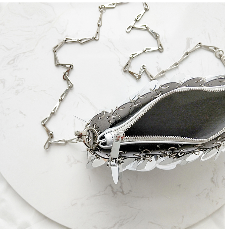 Evening Bags Women's Handbags Retro Punk Metal Sequin Weave Handmade Shoulder Fashion Silver Color Chain Crossbody Underarm Handbag