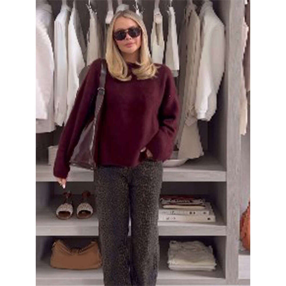 Fashion Ancora Red Mohair Cashmere Pullover For Women Elegant Long Sleeve Loose Knitted Jumpers 2024 Lady Chic Streetwear New