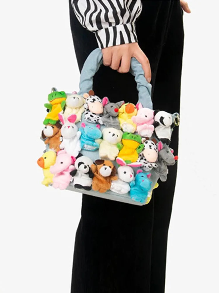 Women Kawaii Bucket Fashion Crossbody Bags Cartoon Decoration Denim Handbags Casual Ladies Single Shoulder 241021
