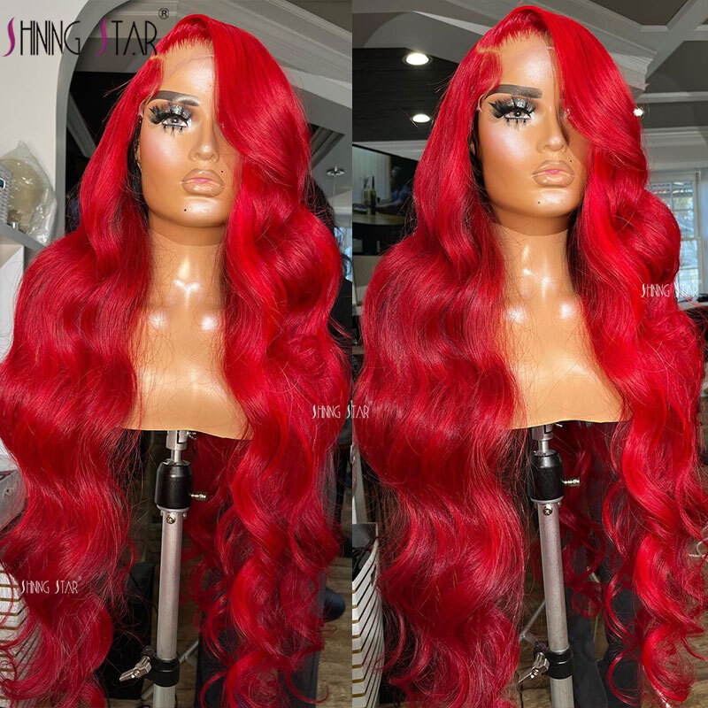 13X6 Body Wave Bury Colored Red Front Human Hair Wigs Curly Peruvian 13x4 HD Lace Frontal Wig 30 34 Inch