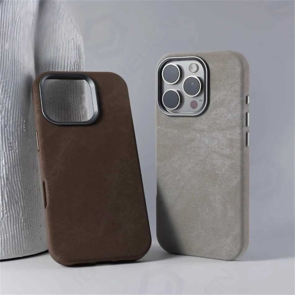 Luxury Fiber Leather For Phone Case For iPhone 16 15 14 13 12 Pro Max Plus Magnetic Wireless Charging Shockproof CoverLX241028