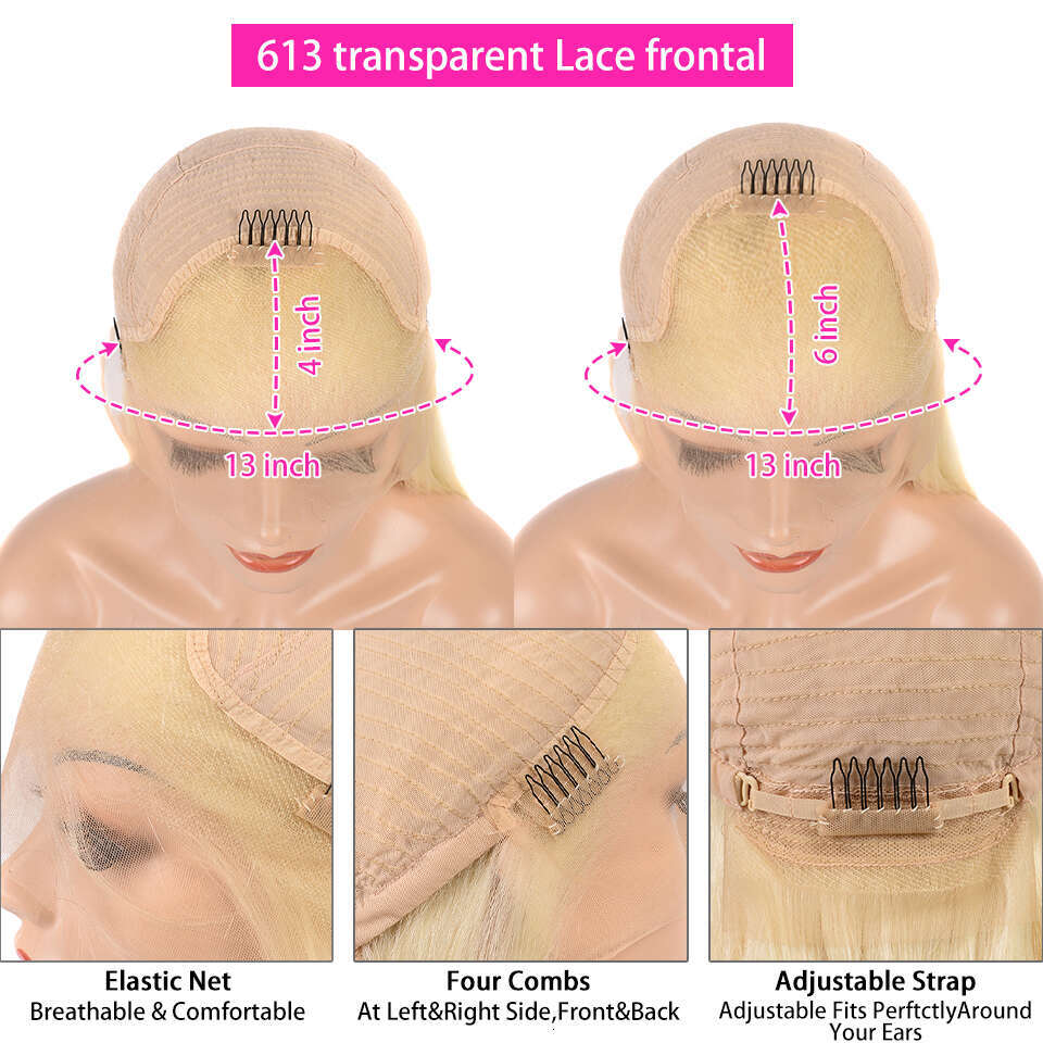 x HD Transparent Blonde Lace Frontal Human Hair Wigs straight Wig Brazilian Bone Straight Front