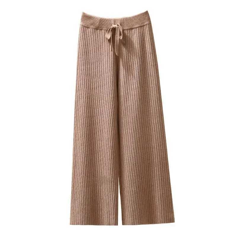 Womens Wool Wide-Leg Pants Fall/Winter High Waist Drooping Slimming Casual Loose Straight Knit Mop TrousersX241028