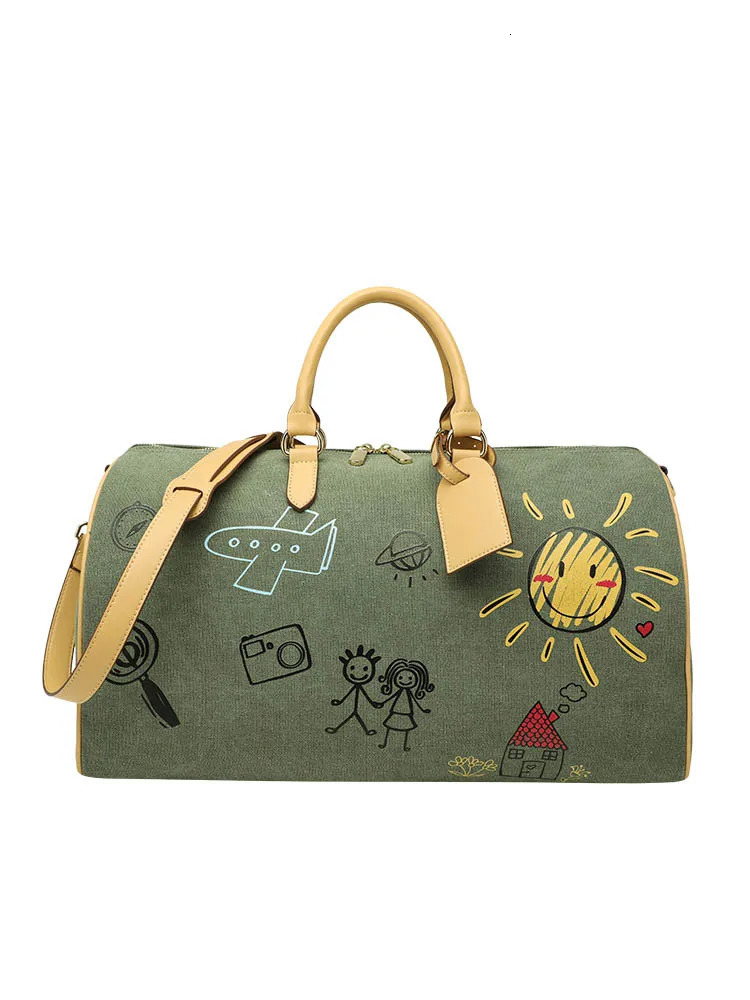 Large Capacity Women Travel Canvas Bag Zipper Fashion Printing Casual Fitness Single Shoulder Handbag Female Boston Bags 241021