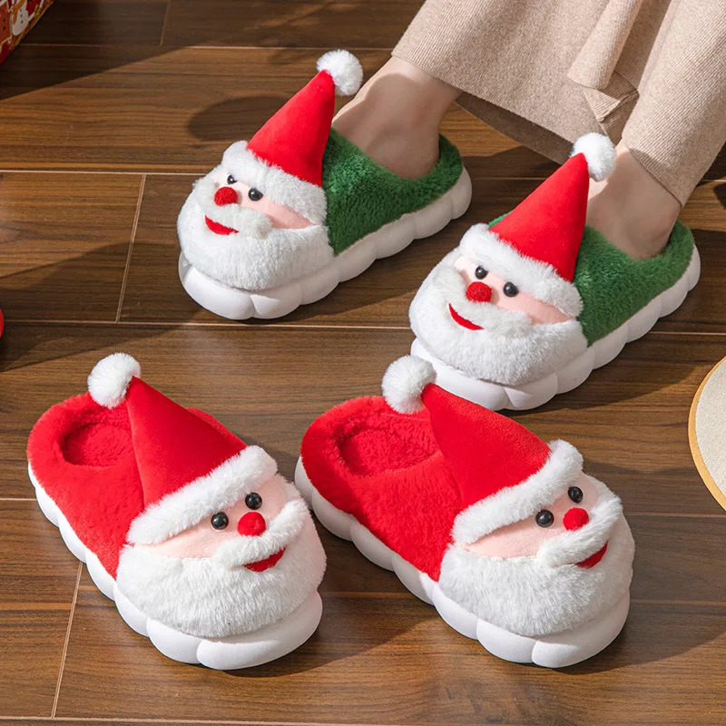 Santa Claus Fluffy Slippers Women House Christmas Cartoon Winter Shoes Flat Home Warm Fashion Footwear Large Size 241025