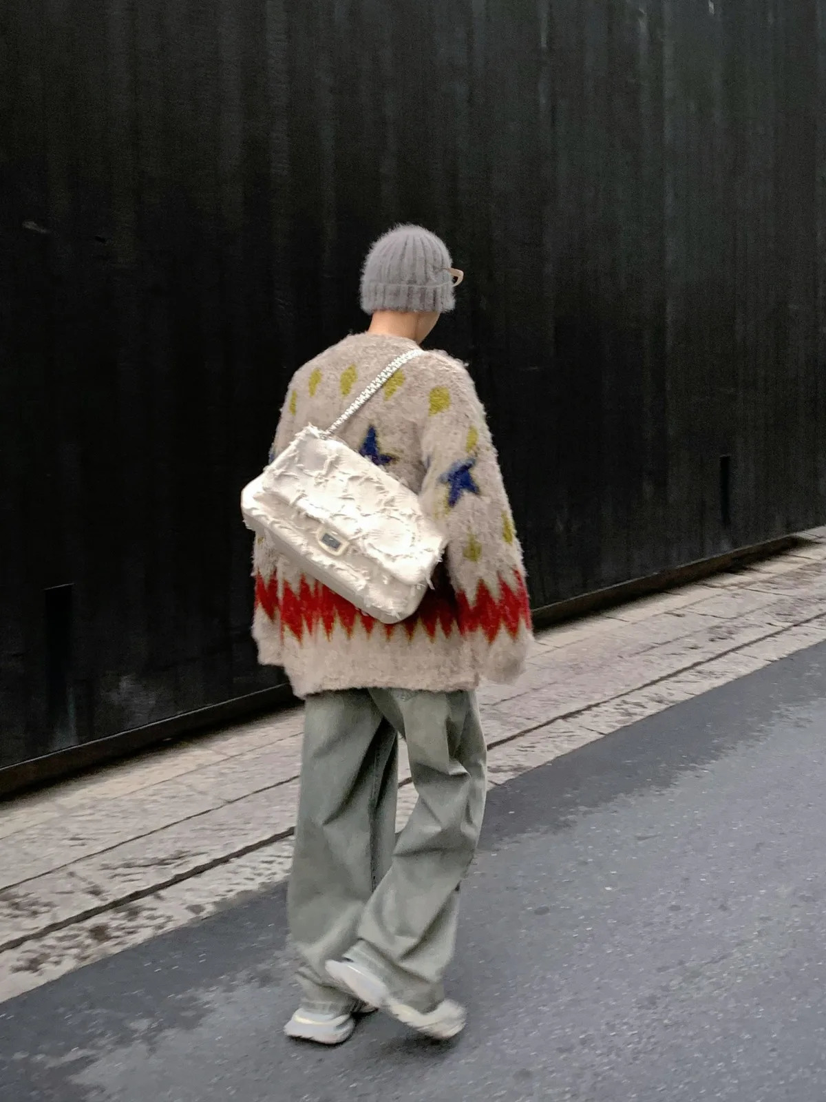 Christmas Atmosphere Sweater Jacket Mens Autumn and Winter Loose Retro Lazy Style Star Diamond Grid Knitted Cardigan Clothing 241024