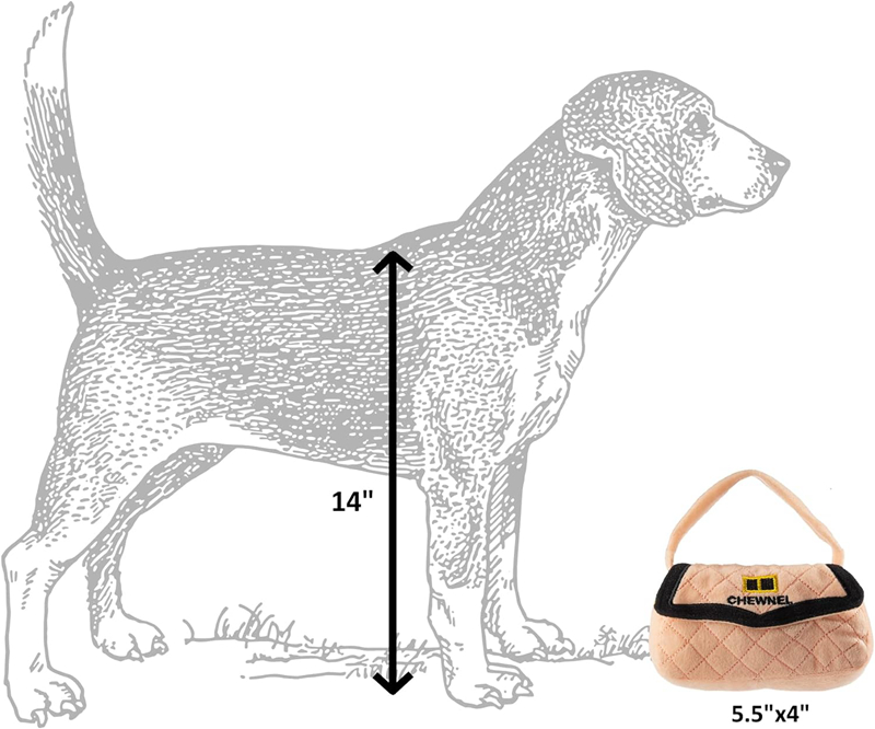 Plush Designer Dog Toys with Interactive Squeaker, Stimulating Pet Enrichment, Machine-Washable & Safe Materials for All Breeds, Bones, Handbag, Dogs 
