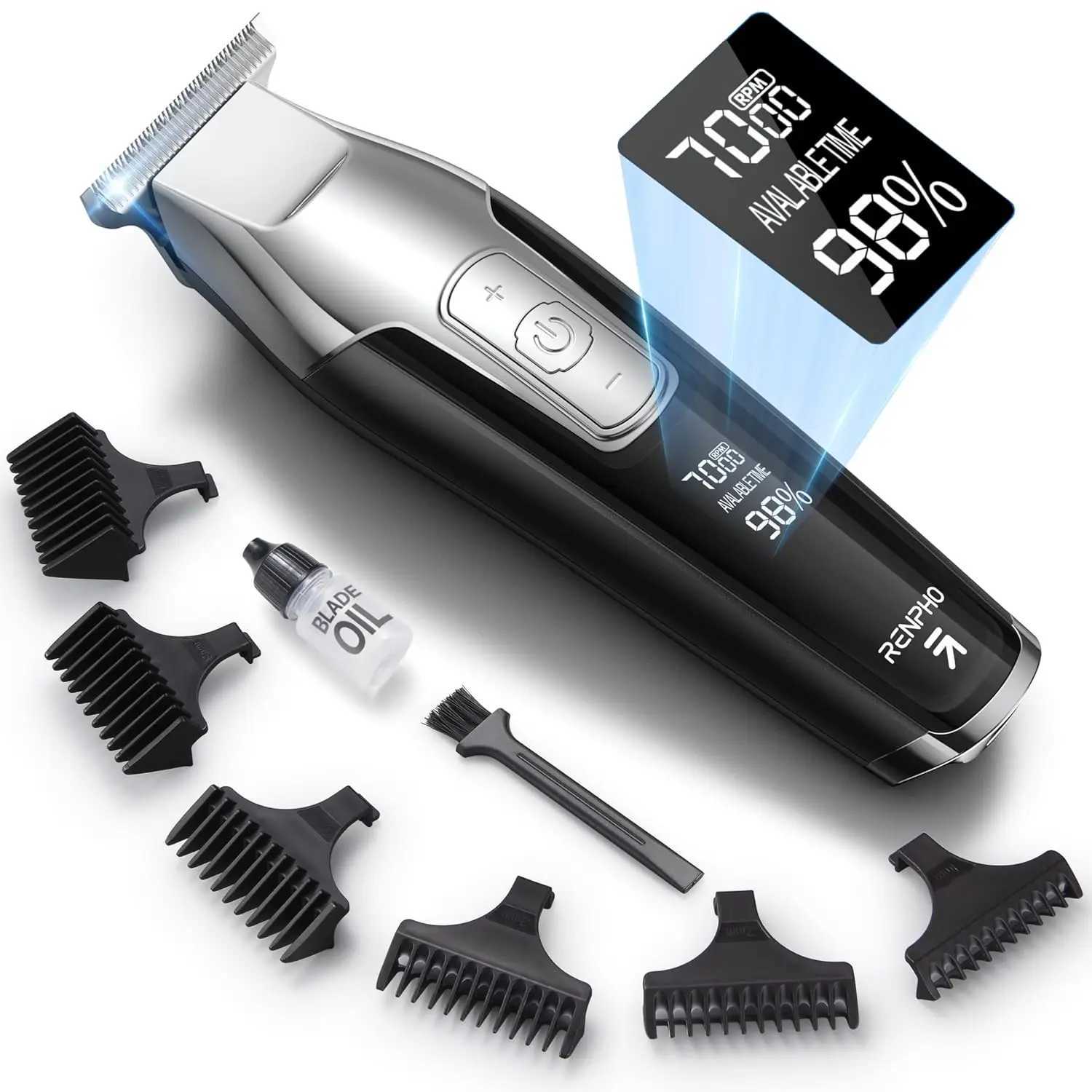 RENPHO Cordless Mens Hair Clipper Beard Trimmer with LED Display 4-speed Hair Clipper 0.15mm Professional Hair Clipper W241028