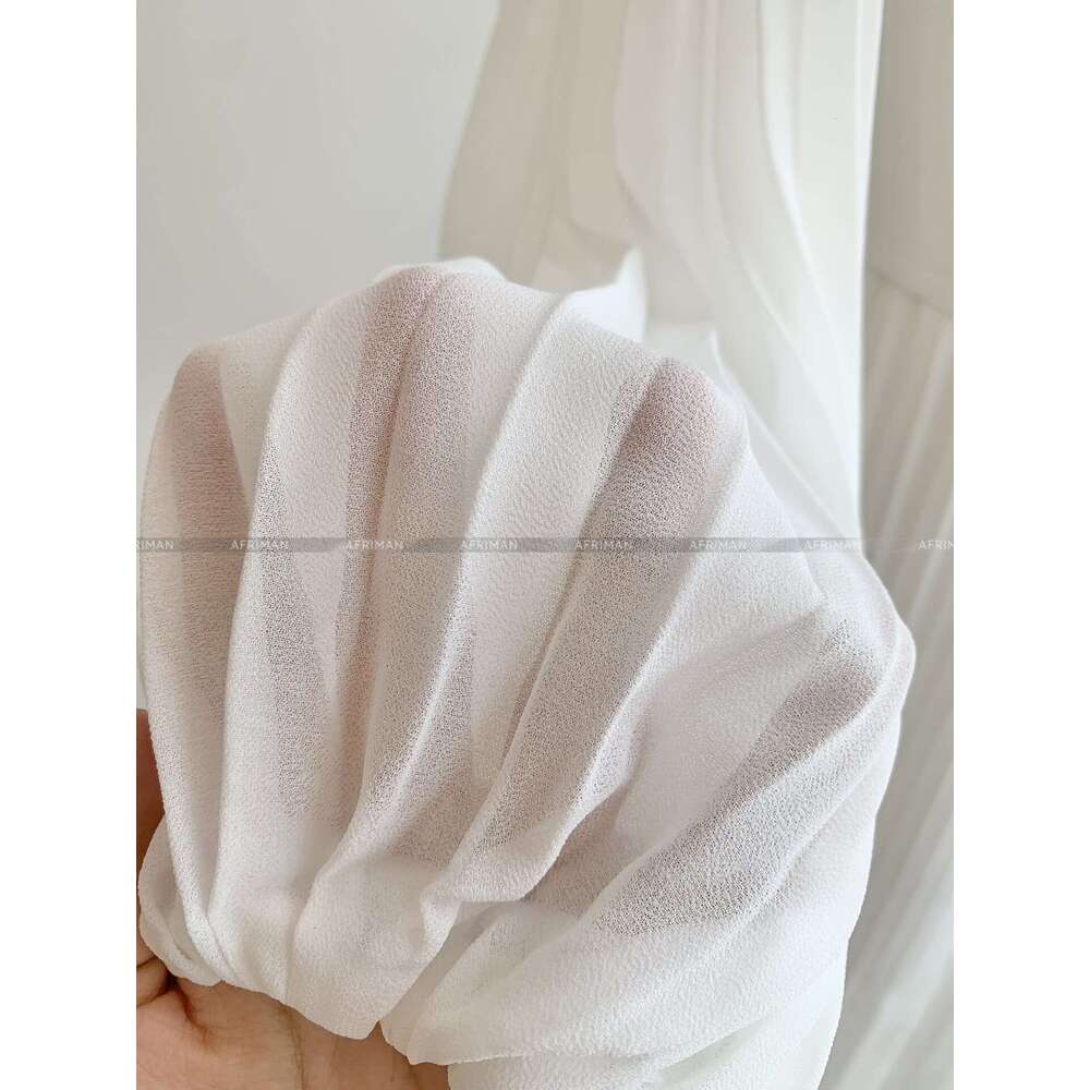 Women White Folded Round Neck Long Sleeve Midi Pleated Dress With Wide Waistband