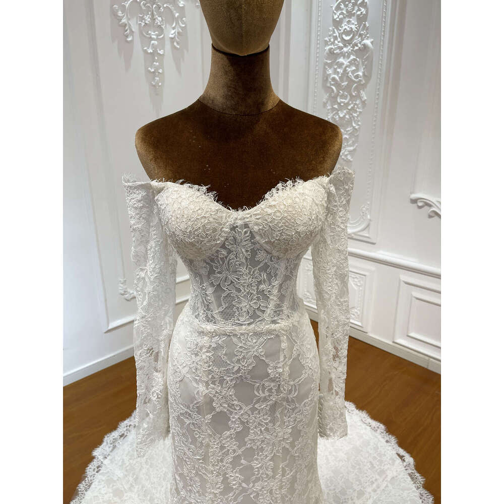 Simple Lace Off The Shoulder Long Sleeve Mermaid Wedding Dress