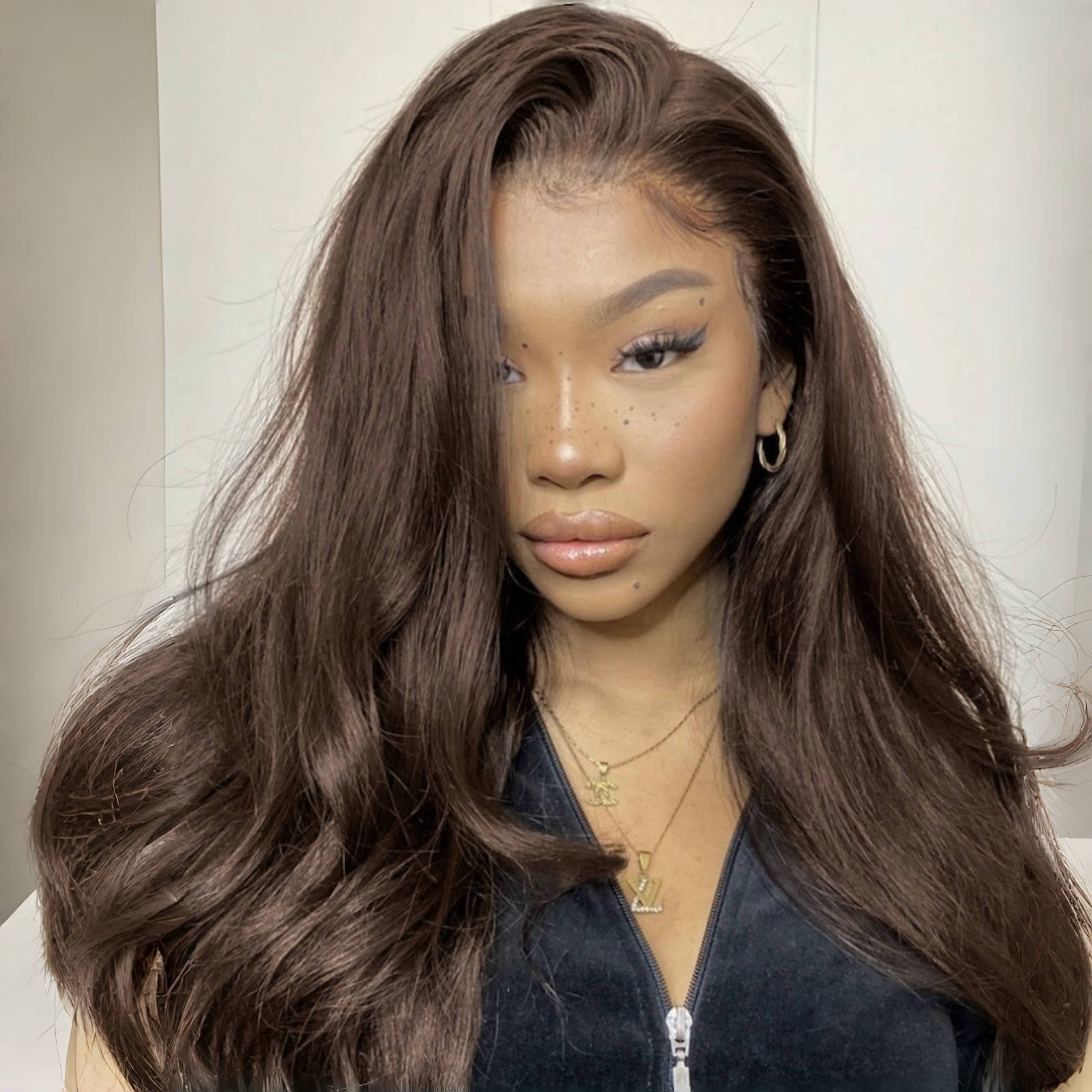 RDY Chocolate Natural Wavy Synthetic Front Wig Glueless Brunette Dark Brown Colored Frontal Lace Wigs for Women