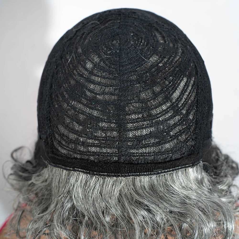 Lekker short silver gray curly Bob 100% Brazilian Remy hair salt and pepper all male wig M241028
