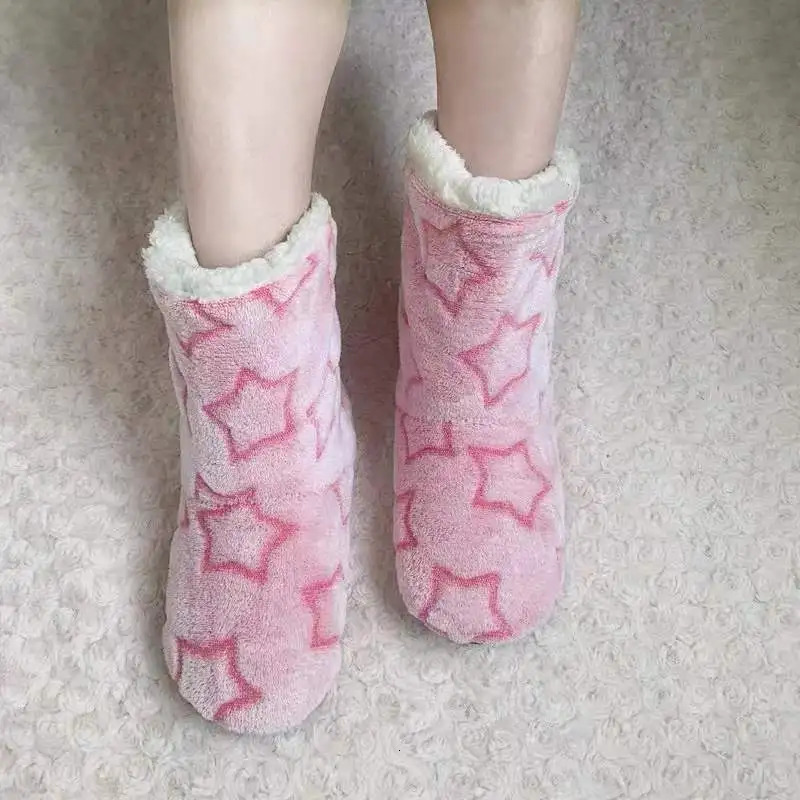 VENTACT Christmas Sock Shoes Woman Star Pattern Winter Slippers Thick Warm Floor Shoes Non-Slip Indoor Cotton Boots Coral Fleece 241025