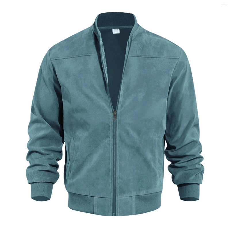 Men's Jackets Mens Retro Suede Bomber Leather Jacket Autumn Winter Streetwear Long Sleeve Full Zip Coat Outerwears Windproof Baseball