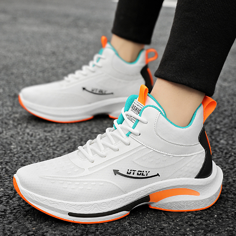 Autumn men's high top woven sports shoes trendy students' thick soled running shoes versatile casual men's shoes