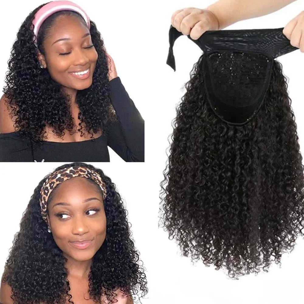 Twisted Curly Headband Wig 180% Density Wear Off Water Wave Headband Wig 20 inches Brazilian Hair Non Glued Wig M241028